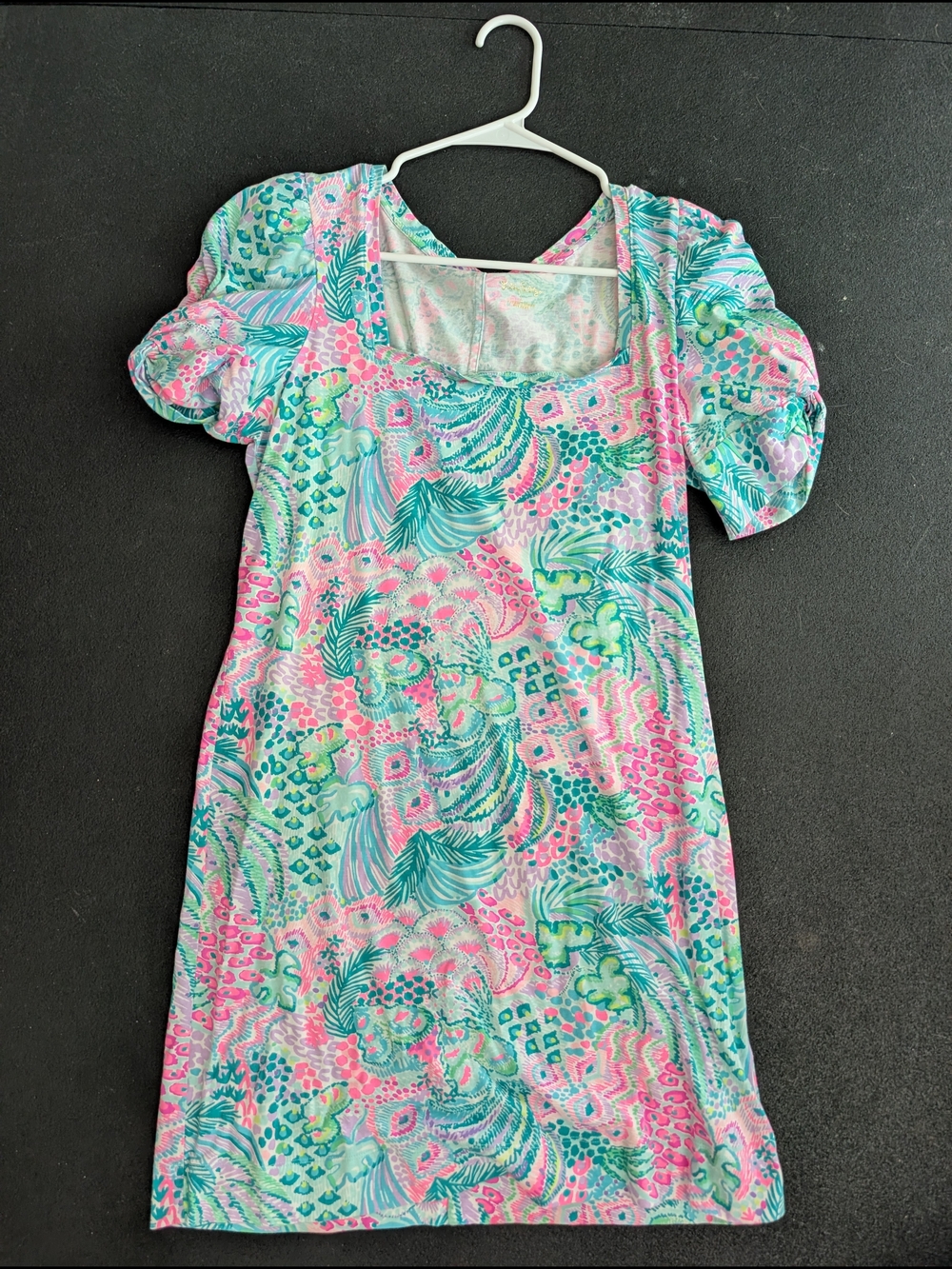 Lilly Pulitzer Pastel Floral Puff Sleeve Dress - Pink & Aqua Size L
